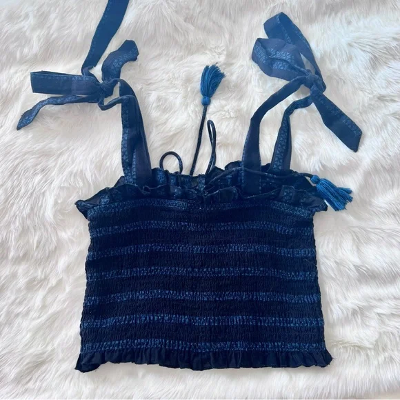 Free People Smocked Lace-Up Cropped Tank - Picture 2 of 8